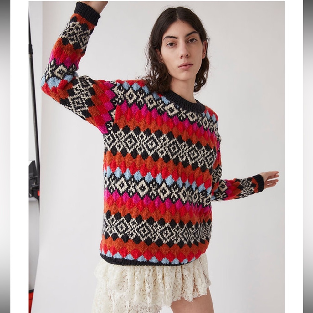 Tach Merino Wool Fair Isle Sweater Hand Knit Uruguay Ski Sweater Size S